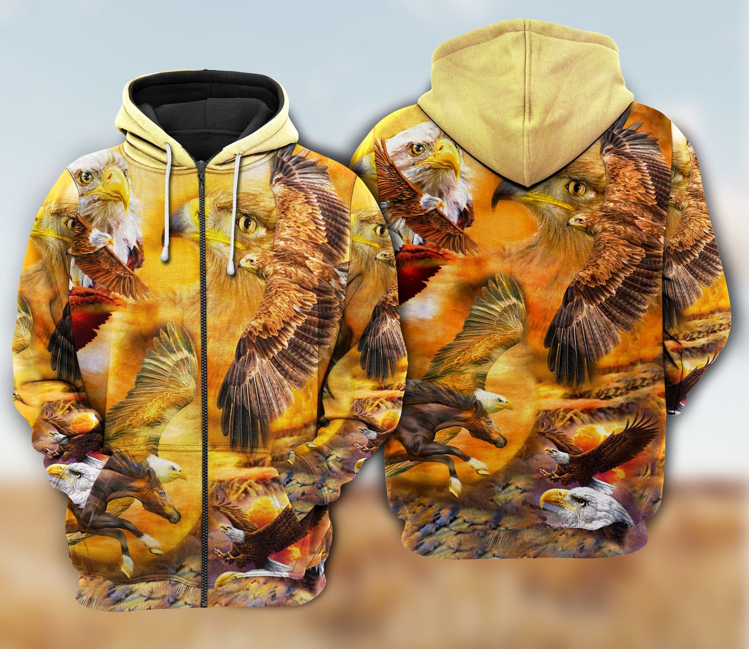 Eagle Flying Sunset Hoodie for Eagle Lovers Cozy Animal Pullover Sweatshirt image 1