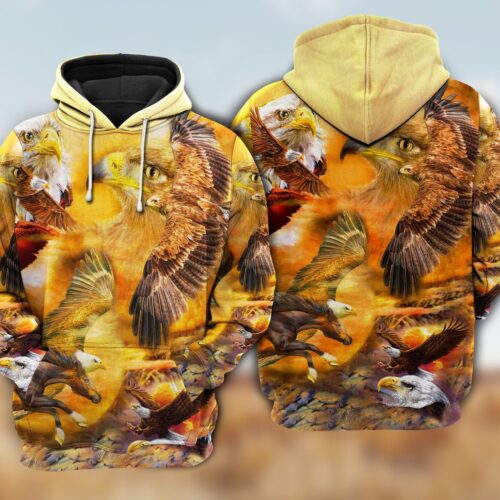 Eagle Flying Sunset Hoodie for Eagle Lovers Cozy Animal Pullover Sweatshirt image 0