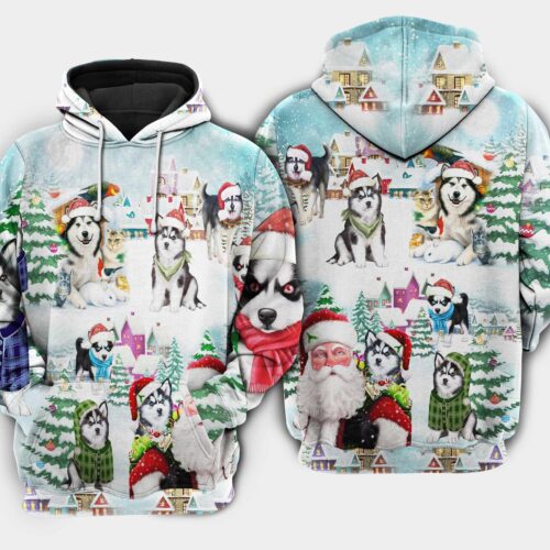 Unisex Christmas Dog Sweatshirt Hoodie Siberian Husky Pullover Dog Lover Gift Holiday Apparel image 0