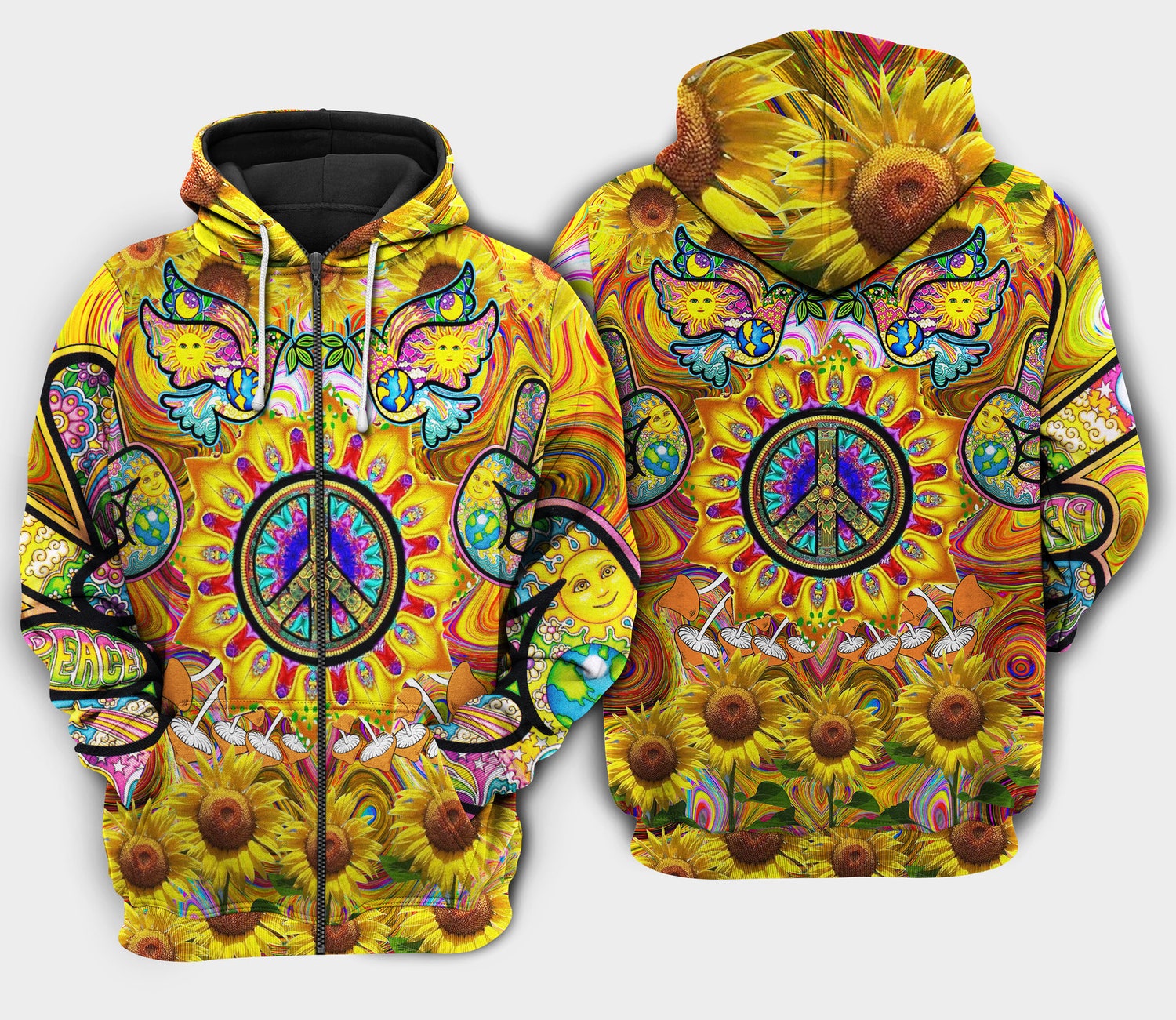 Hippie Sunflower Sunshine Hoodie Sweatshirt Sunflower Lover Zip Hoodie Cozy Floral Apparel image 1