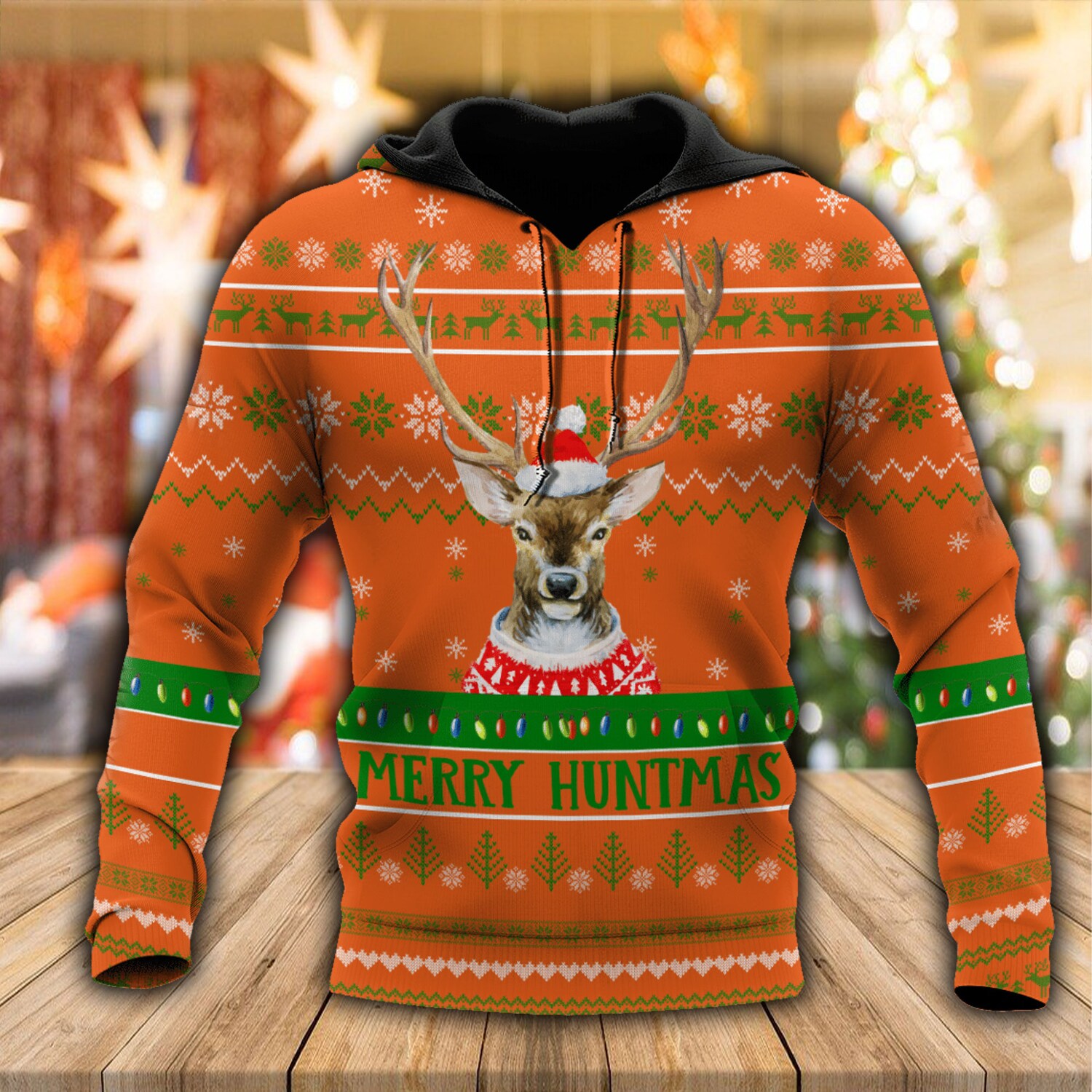 Christmas Hunting Deer Hoodie Sweatshirt Holiday Huntmass Apparel Perfect Christmas Gift image 2