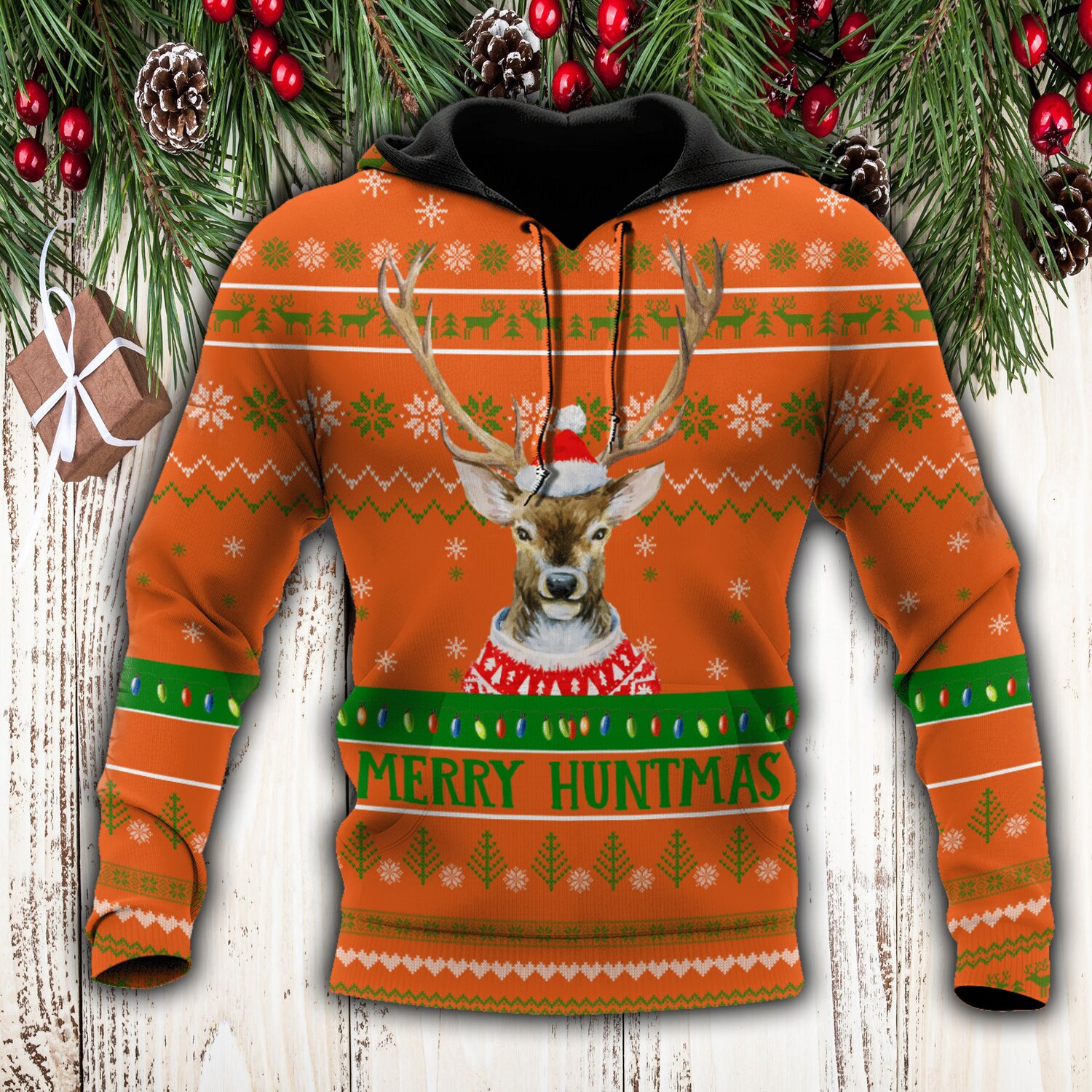 Christmas Hunting Deer Hoodie Sweatshirt Holiday Huntmass Apparel Perfect Christmas Gift image 1