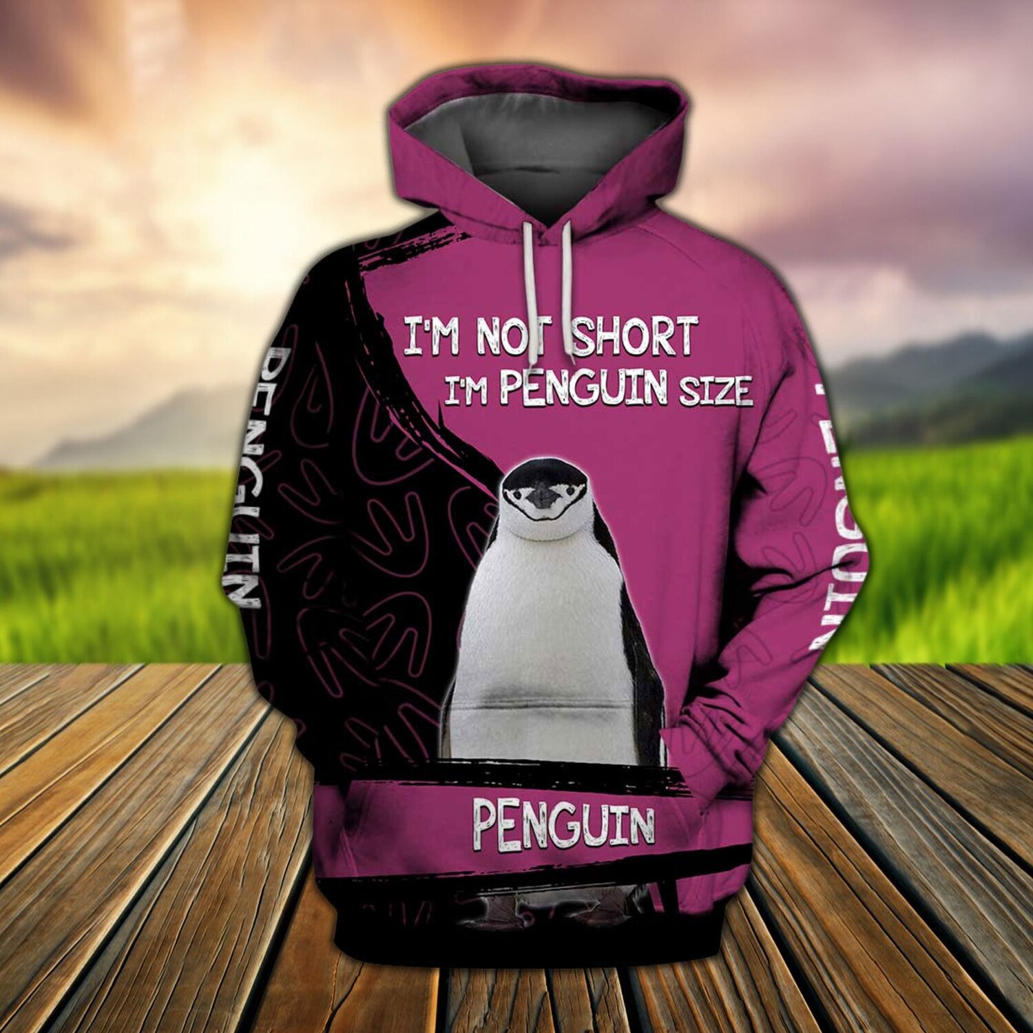 Custom Pink Penguin Hoodie Sweatshirt Cute Penguin Pullover Penguin Lover Gift image 2