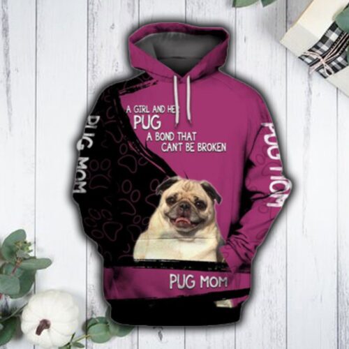 Unisex Pink Pug Mom Sweatshirt Hoodie Cute Pug Lover Pullover for Women and Men image 0