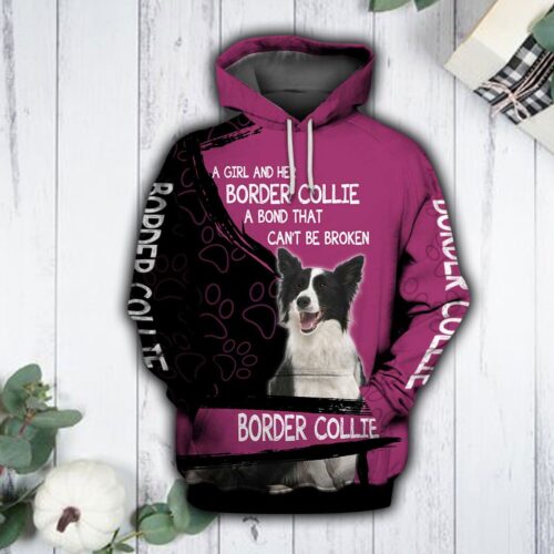 Unisex Pink Border Collie Hoodie - Cute Dog Lover Sweatshirt image 0