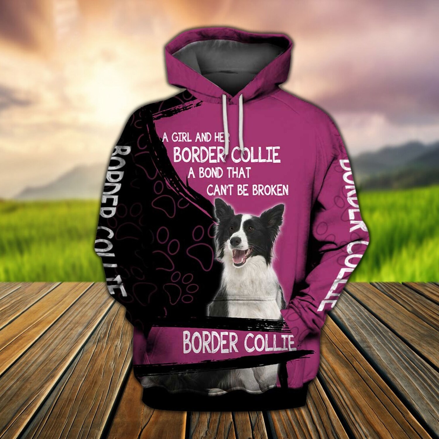 Unisex Pink Border Collie Hoodie - Cute Dog Lover Sweatshirt image 2