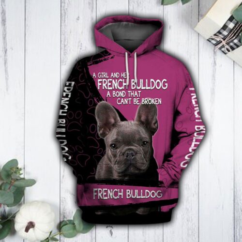 Unisex Pink French Bulldog Hoodie Cute Dog Lover Pullover Sweatshirt image 0