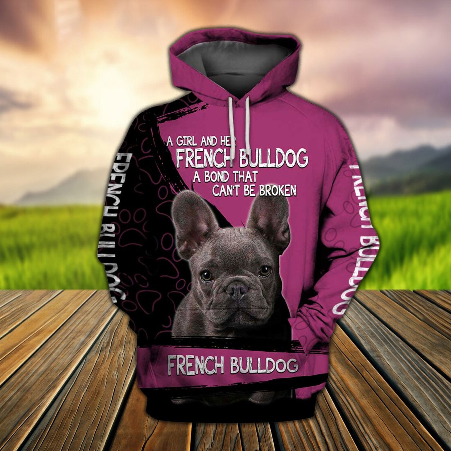 Unisex Pink French Bulldog Hoodie Cute Dog Lover Pullover Sweatshirt image 2