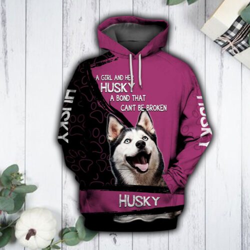 Unisex Pink Husky Hoodie Cute Dog Lover Pullover Husky Lover Apparel image 0