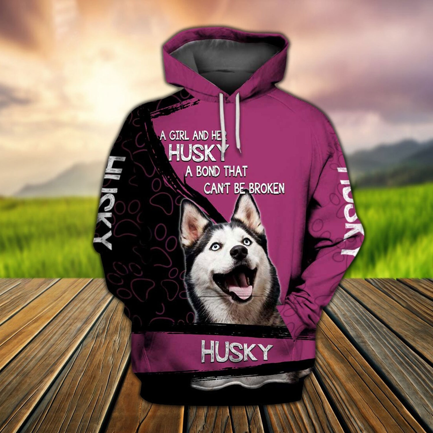 Unisex Pink Husky Hoodie Cute Dog Lover Pullover Husky Lover Apparel image 2