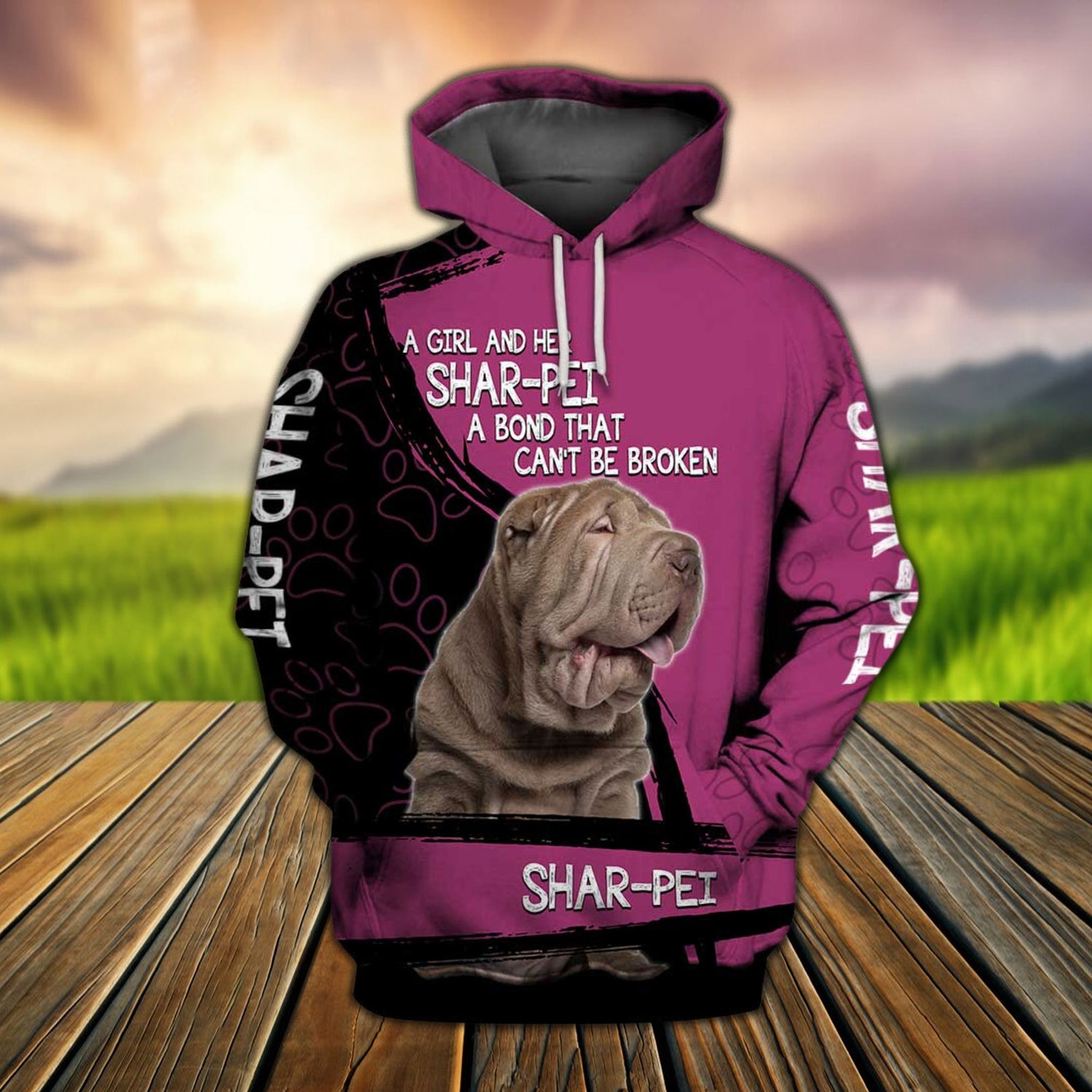 Unisex Pink Shar-pei Sweatshirt Hoodie Cute Dog Lover Shar-pei Pullover Shirt image 2