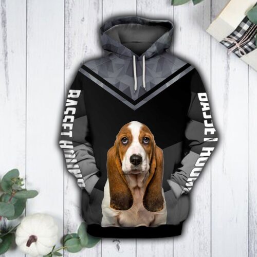 Unisex Basset Hound Sweatshirt Hoodie Cute Black & White Dog Lover Pullover Basset Hound Shirt image 0