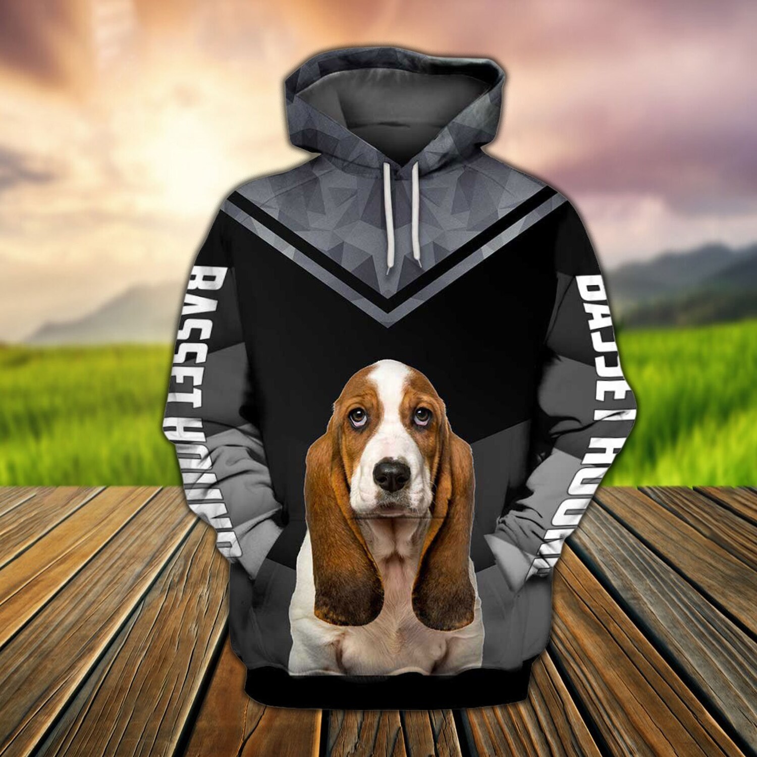 Unisex Basset Hound Sweatshirt Hoodie Cute Black & White Dog Lover Pullover Basset Hound Shirt image 2