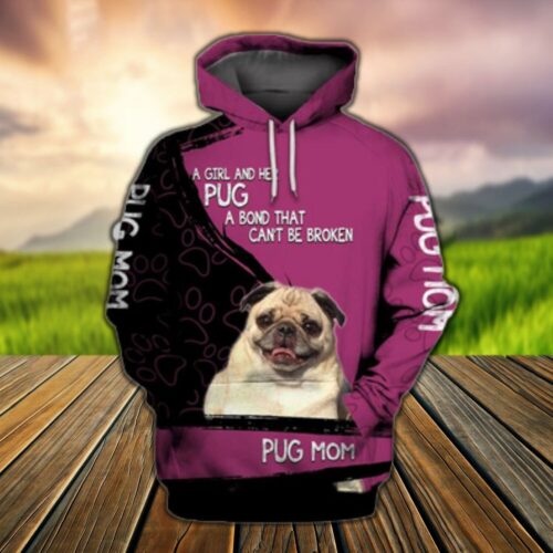 Unisex Pink Pug Mom Sweatshirt Hoodie Cute Pug Lover Pullover for Women and Men image 1