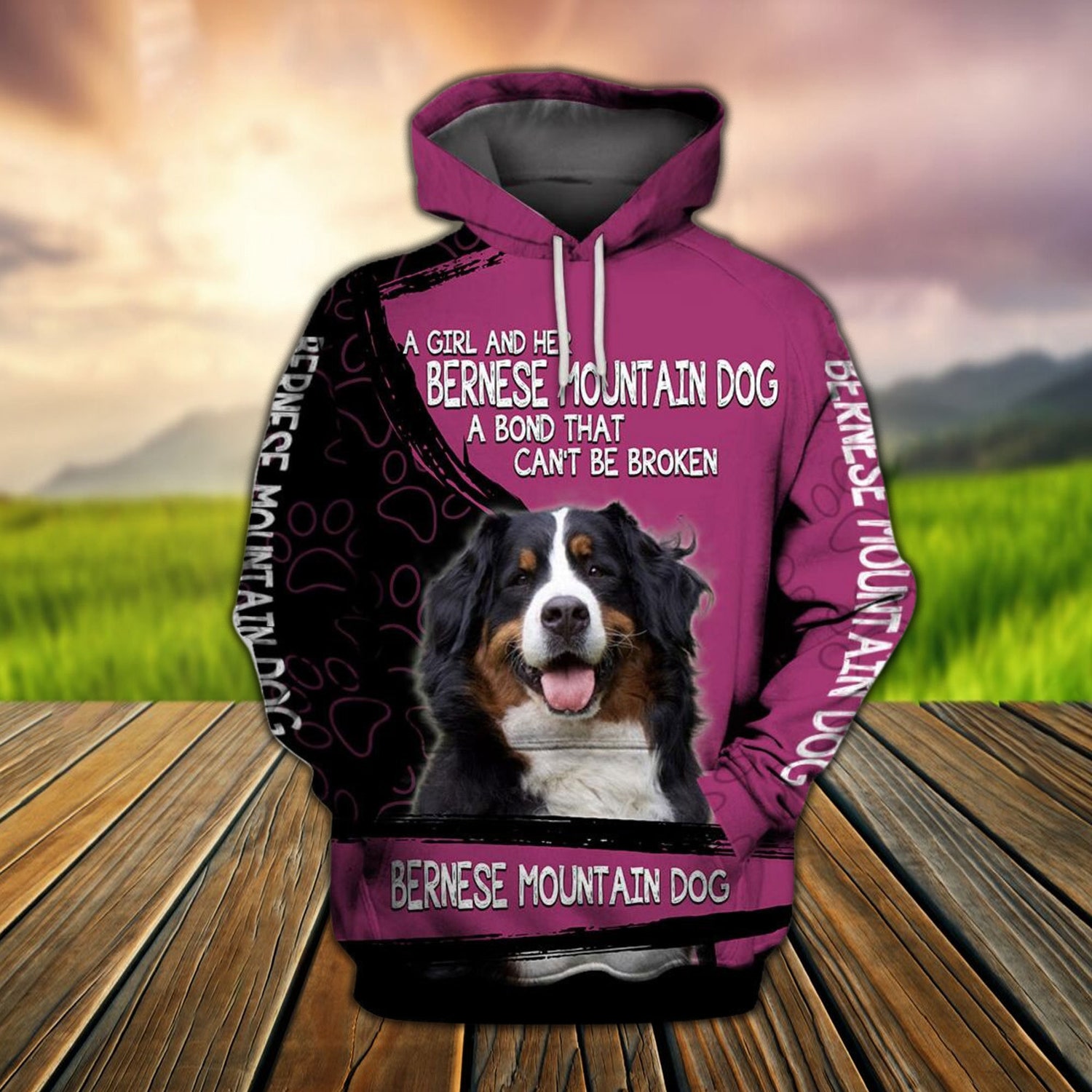 Unisex Pink Bernese Mountain Dog Hoodie image 2