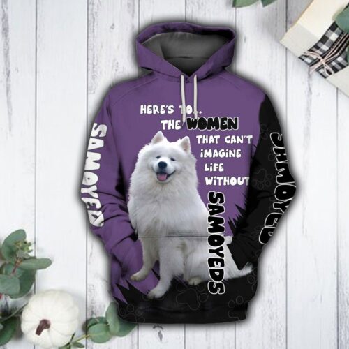 Unisex Purple Samoyed Hoodie Cute Dog Lover Pullover image 0