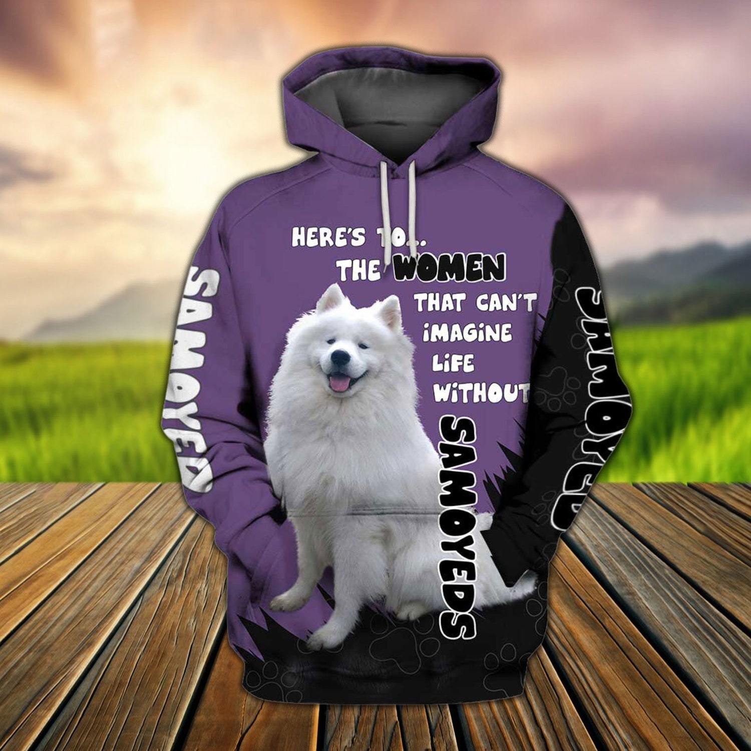 Unisex Purple Samoyed Hoodie Cute Dog Lover Pullover image 2