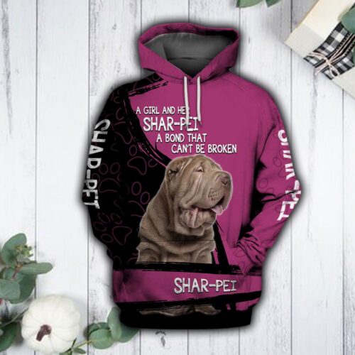 Unisex Pink Shar-pei Sweatshirt Hoodie Cute Dog Lover Shar-pei Pullover Shirt image 0