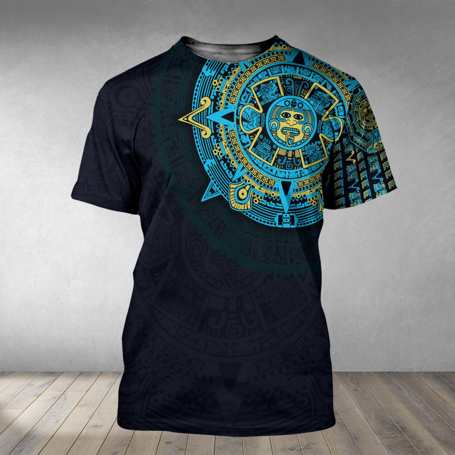 Unisex Blue Aztec Calendar Hoodie Mexican Sweatshirt Aztec Warrior Shirt image 1