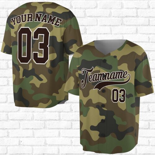 Personalized Camo Brown Baseball Jersey Custom Name Number & Team Youth & Adult S-5XL image 0