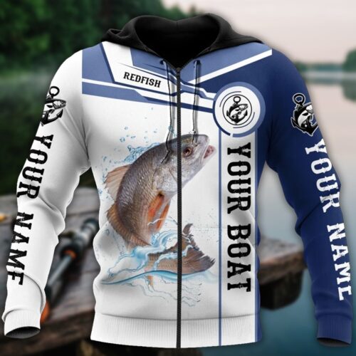 Custom Redfish Fishing Pullover Hoodie Personalized Fishing Lover Gift Fisherman Sweatshirt image 0