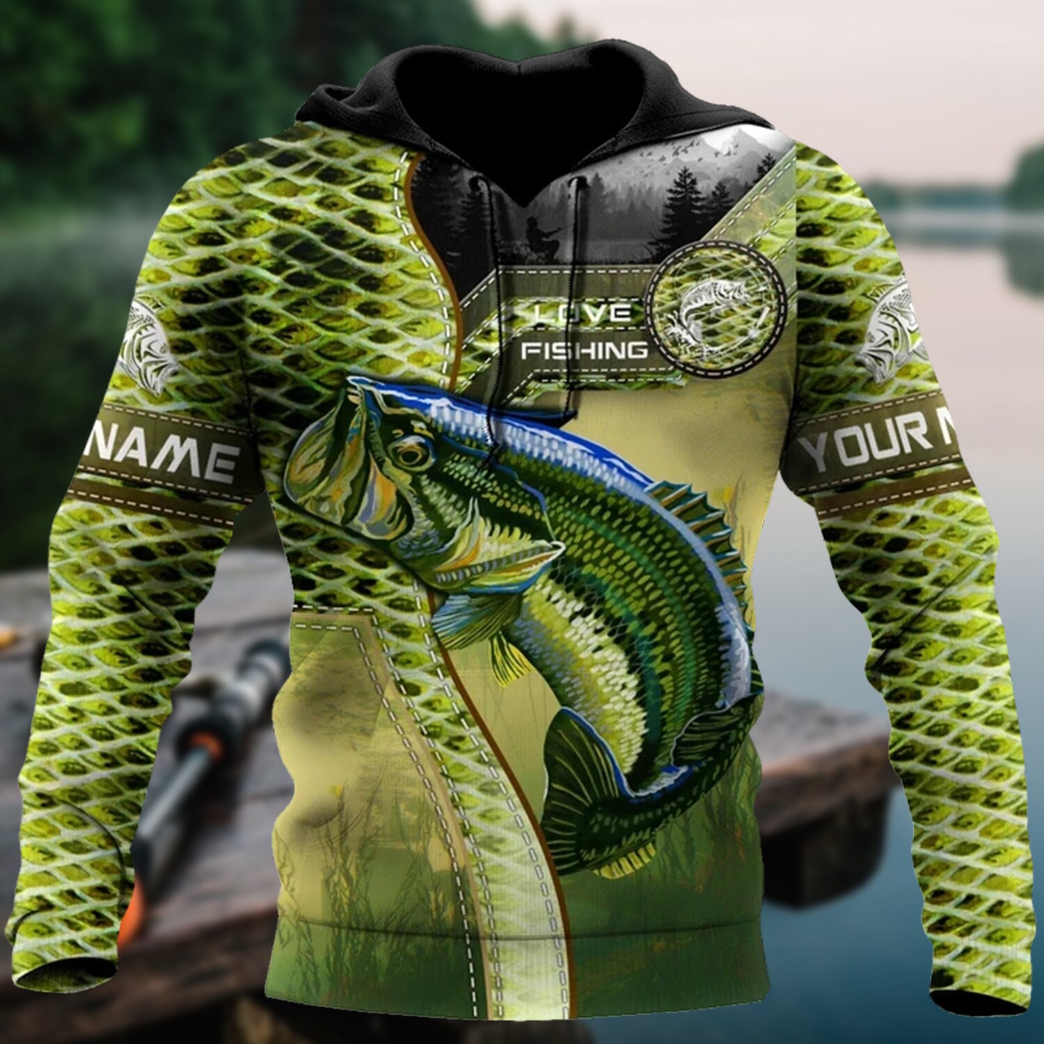 Custom Camo Fishing Pullover Hoodie Personalized Fisherman Sweatshirt Fishing Lover Gift image 1