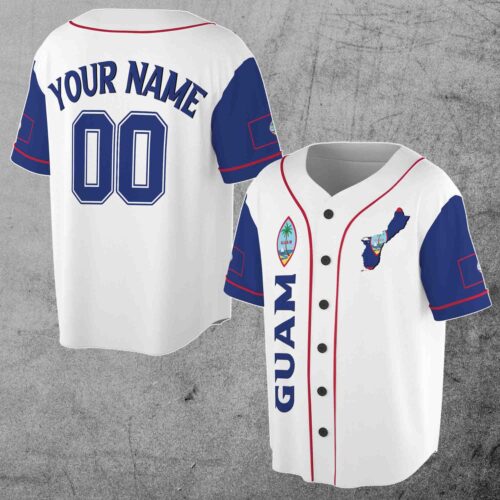 Custom Name Number Guam Flag Coat of Arms Baseball Jersey for Kids Youth Adults S-5XL image 0