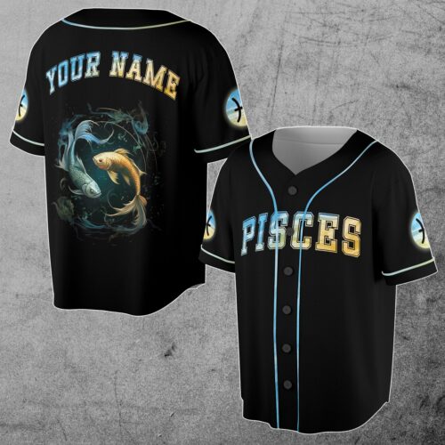 Custom Pisces Baseball Jersey S-5XL Zodiac Horoscope Birthday Gift for Pisces image 0