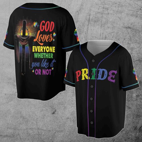 Pride Month Baseball Jersey S-5XL God Loves Everyone LGBTQ+ Inclusive Shirt image 0