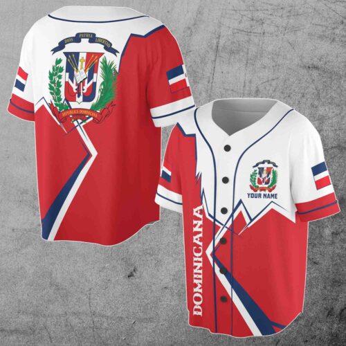 Personalized Dominican Republic Flag Baseball Jersey with Coat of Arms S-5XL image 0