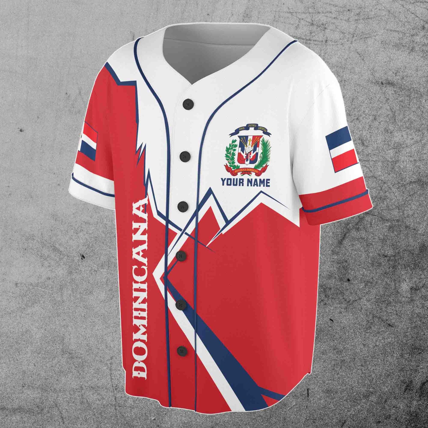 Personalized Dominican Republic Flag Baseball Jersey with Coat of Arms S-5XL image 2