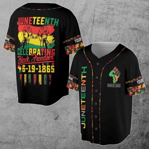 Personalized Juneteenth Flag Baseball Jersey Independence Day Freeish Since 1865 Sizes S-5XL image 0