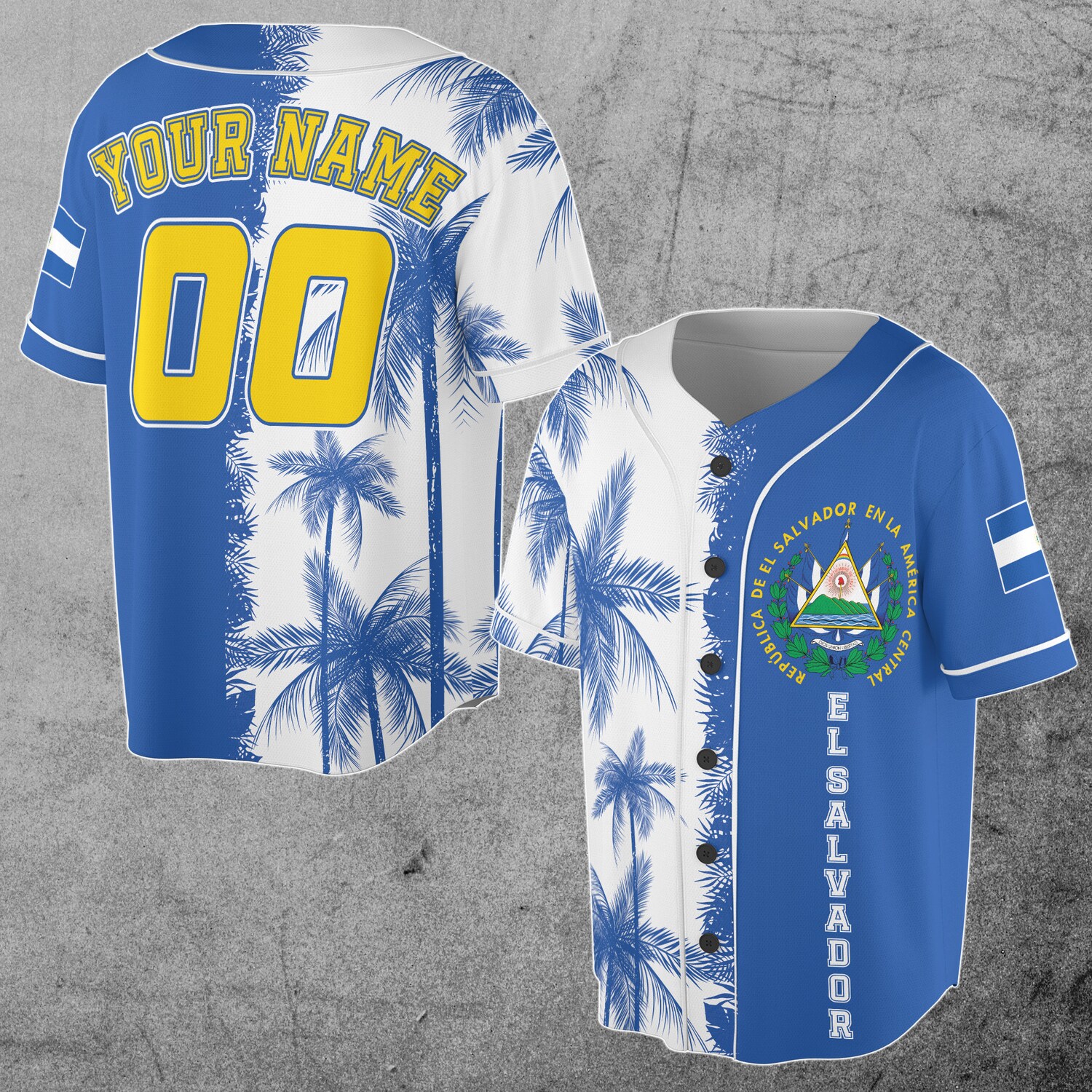 Custom El Salvador Flag Baseball Jersey with Name and Number Blue Tropical Design S-5XL image 1