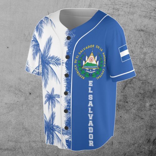 Custom El Salvador Flag Baseball Jersey with Name and Number Blue Tropical Design S-5XL image 0