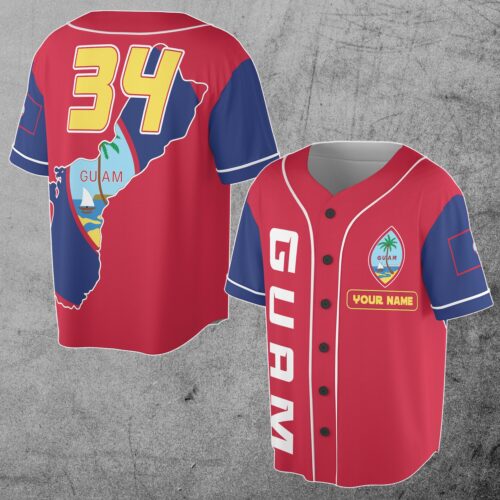 Custom Guam Flag Baseball Jersey with Name & Number Patriotic Coat of Arms S-5XL image 0