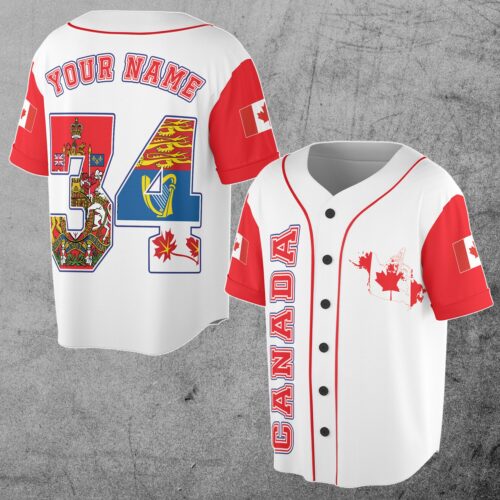 Personalized Canada Flag Baseball Jersey with Name & Number Maple Leaves Sizes S-5XL image 0