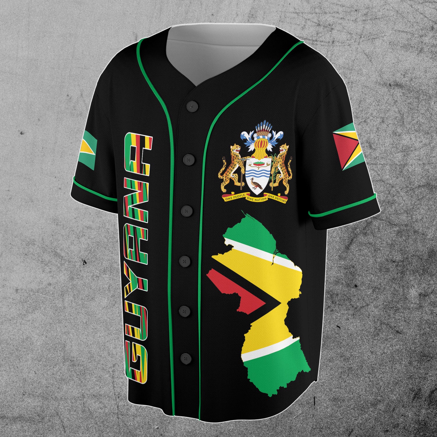 Custom Guyana Flag Baseball Jersey with Name and Number Coat of Arms Design S-5XL image 1