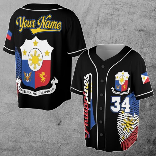 Custom Philippines Flag Baseball Jersey with Personalized Name and Number S-5XL image 0