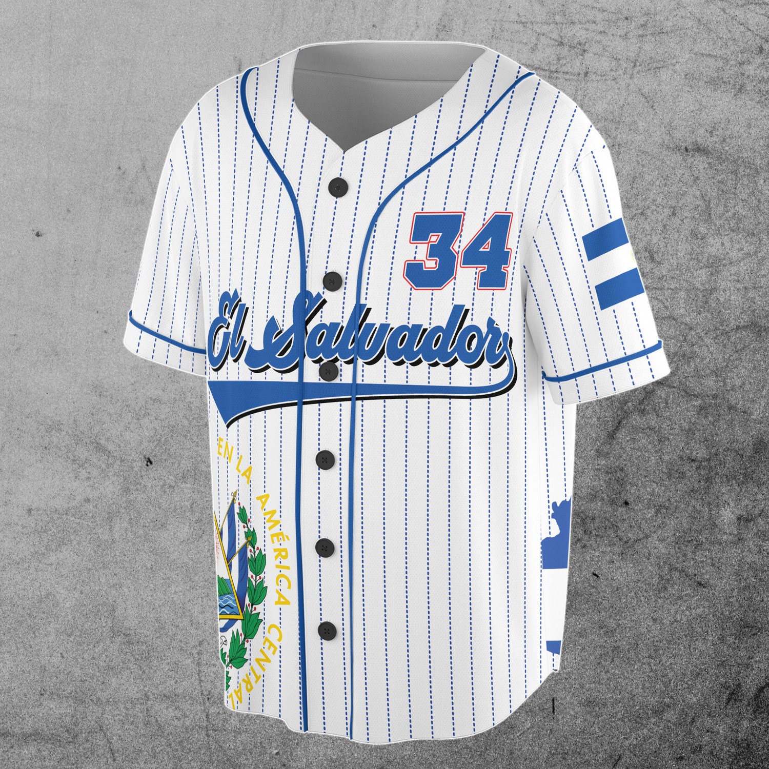 Custom El Salvador Flag Baseball Jersey with Name & Number Patriotic Coat of Arms S-5XL image 1