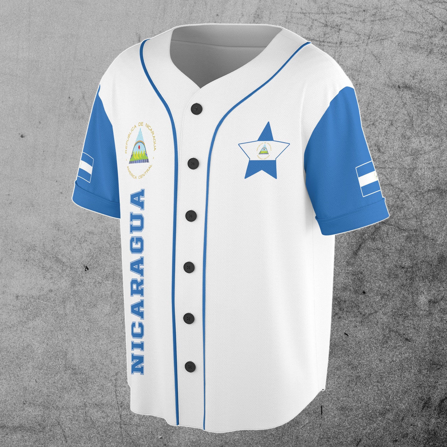 Custom Nicaragua Flag Baseball Jersey with Name & Number Sizes S-5XL Personalized Shirt image 1