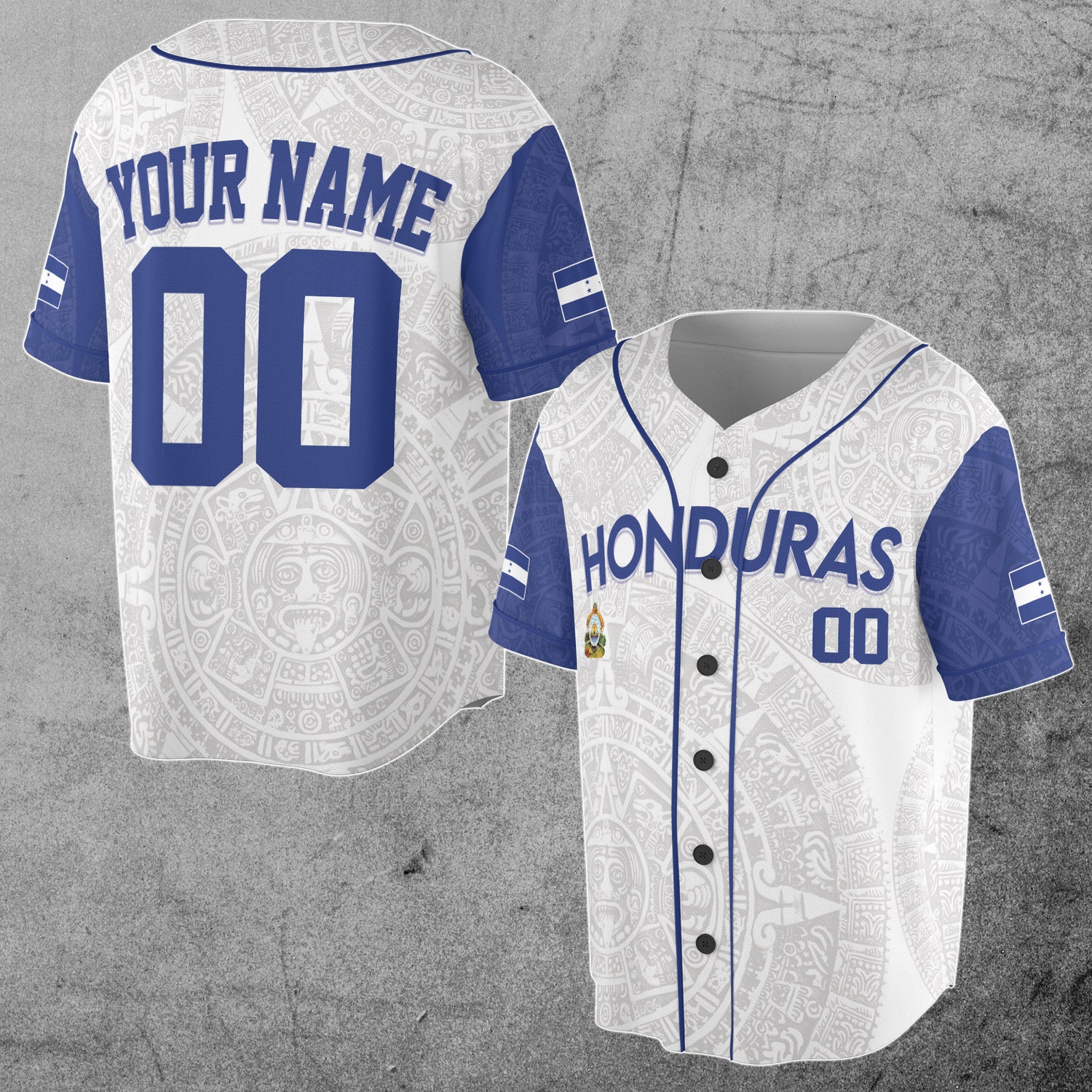 Custom Honduras Flag Coat of Arms Aztec Tribal Art Baseball Jersey Sizes S-5XL image 3