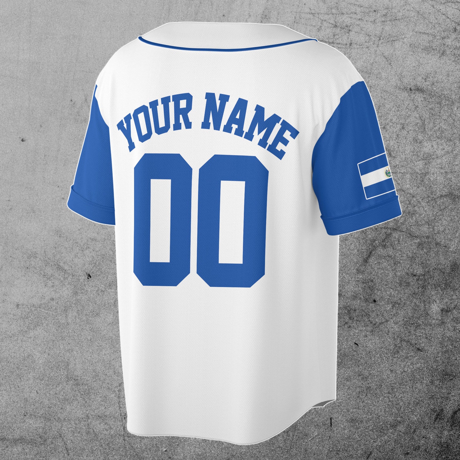 Personalized Name Number El Salvador Flag Coat of Arms Patriotic White Baseball Jersey S-5XL image 2