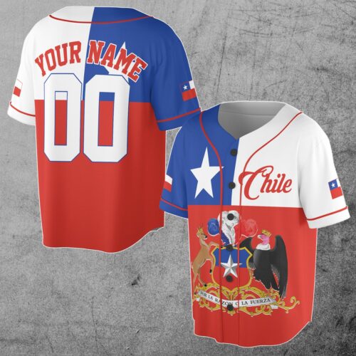 Custom Chile Flag Baseball Jersey with Name and Number S-5XL image 0