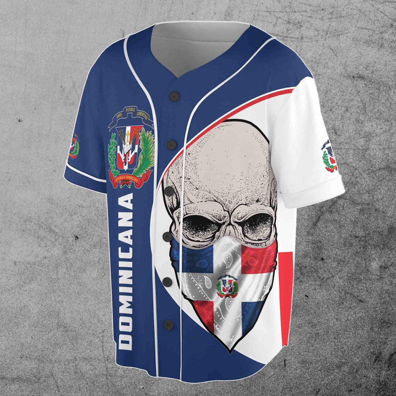 Customized Dominican Republic Flag Skull Mask Baseball Jersey Sizes S-5XL image 2