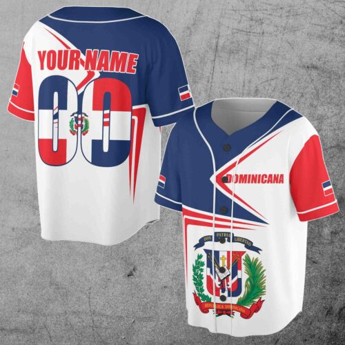 Personalized Dominican Republic Flag Baseball Jersey Custom Name Number S-5XL image 0