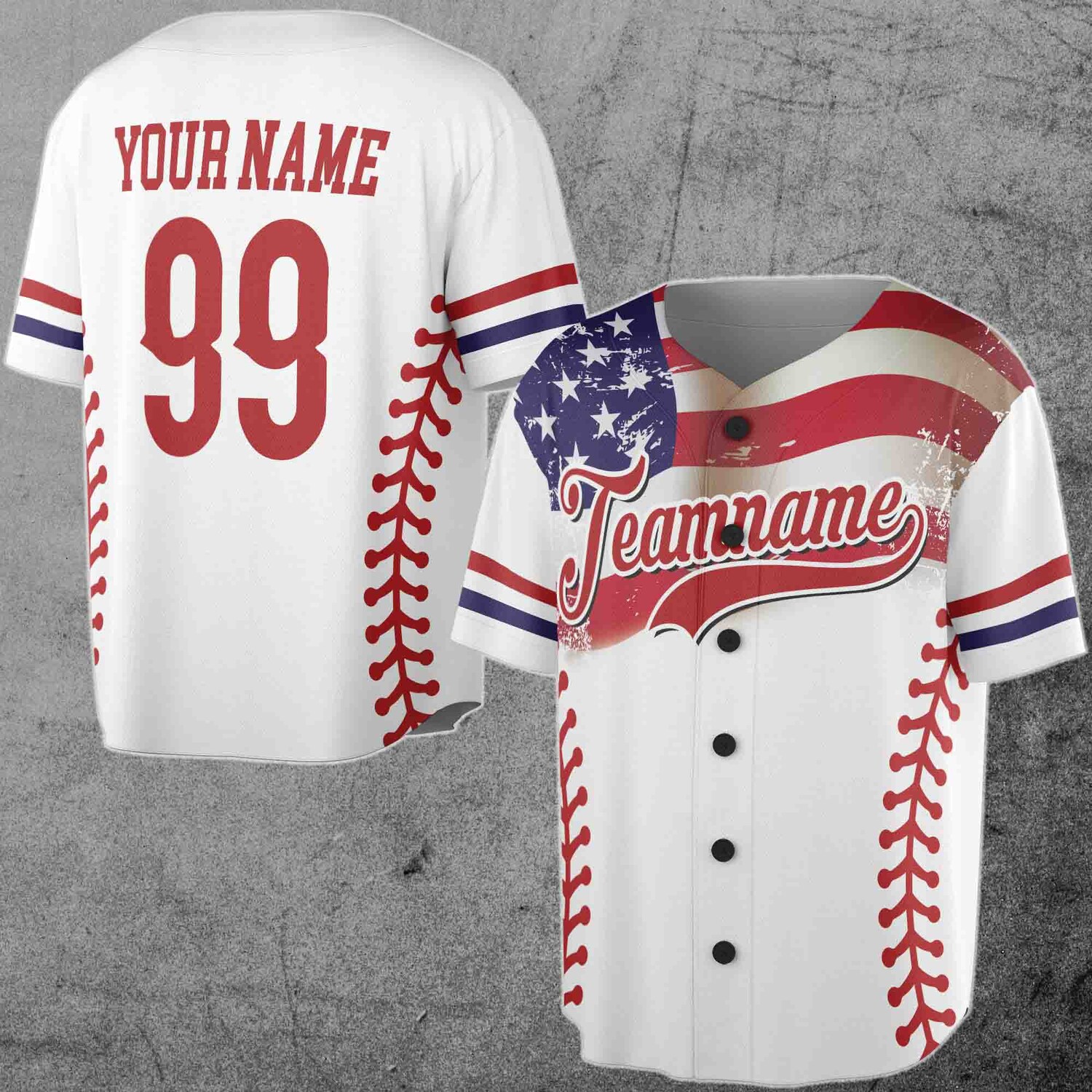 Custom USA Flag Grunge Baseball Jersey Personalized Team Name & Number S-5XL image 2