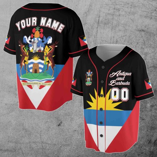 Custom Antigua and Barbuda Flag Baseball Jersey with Name and Number S-5XL image 0