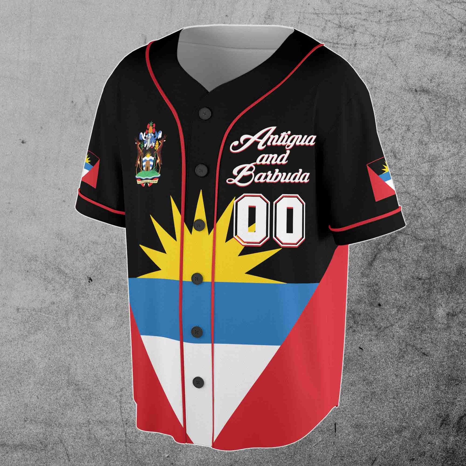 Custom Antigua and Barbuda Flag Baseball Jersey with Name and Number S-5XL image 1