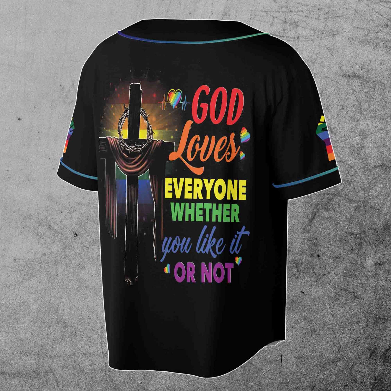 Pride Month Baseball Jersey S-5XL God Loves Everyone LGBTQ+ Inclusive Shirt image 2