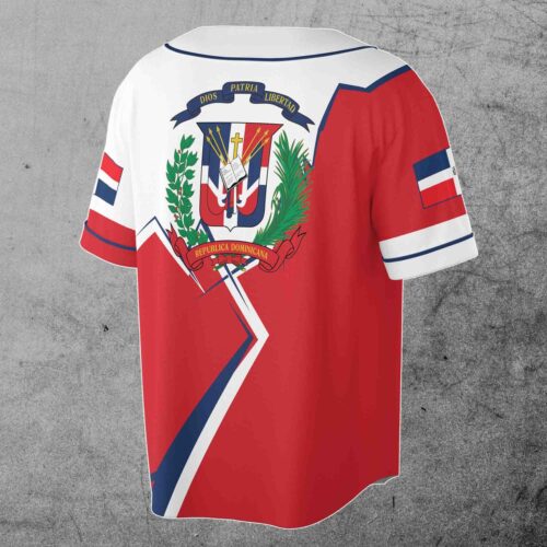 Personalized Dominican Republic Flag Baseball Jersey with Coat of Arms S-5XL image 1